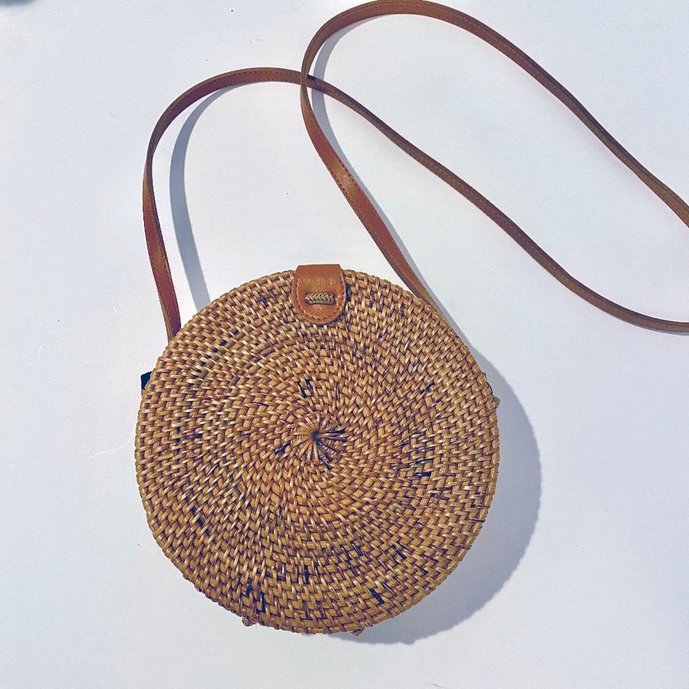 Boho Woven Rattan Circular Purse